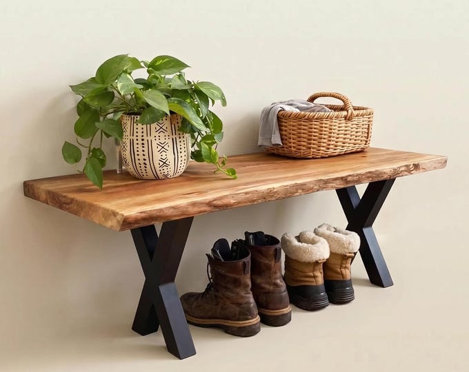 Entryway Bench | Live Edge Entryway Bench | Dining Room Wood Bench | Natural Wood Bench | Foyer Bench