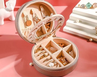 Jewellery Box Double Layer with Mirror PU Leather Storage Box Travel Carry Case Jewelry Organizer