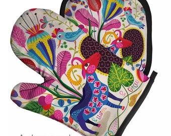 Oven Glove and a Pad Colourful Kitchen Mitt Pot Holder Heat Resistant Insulated 4 Options