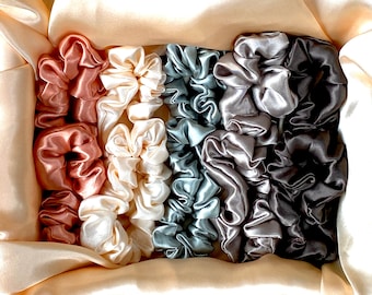 Satin Scrunchies Silky Soft Skinny Hair Ties Elastics a Set of 2 or a Set of 5