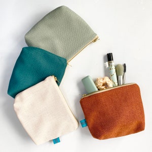 Borsa per trucco in lino Borsa per cosmetici Borsa da viaggio Borsa da toilette Cerniera portatile 100% cotone