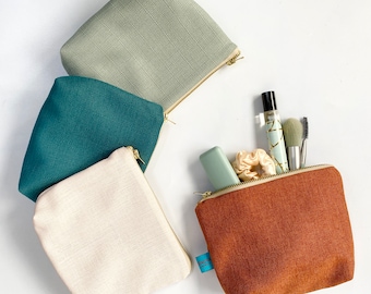 Linen Makeup Bag Cosmetic Bag Travel Pouch Toiletry Bag Portable Zipper 100% Cotton