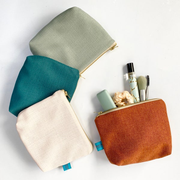 Linen Makeup Bag Cosmetic Bag Travel Pouch Toiletry Bag Portable Zipper 100% Cotton