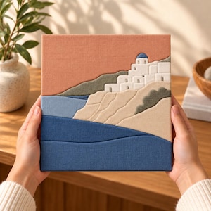 Kinusaiga DIY Craft Kit, No Sew Fabric Art Kit, Coastal Wall Art, Beginner Craft Kit, 20x20cm