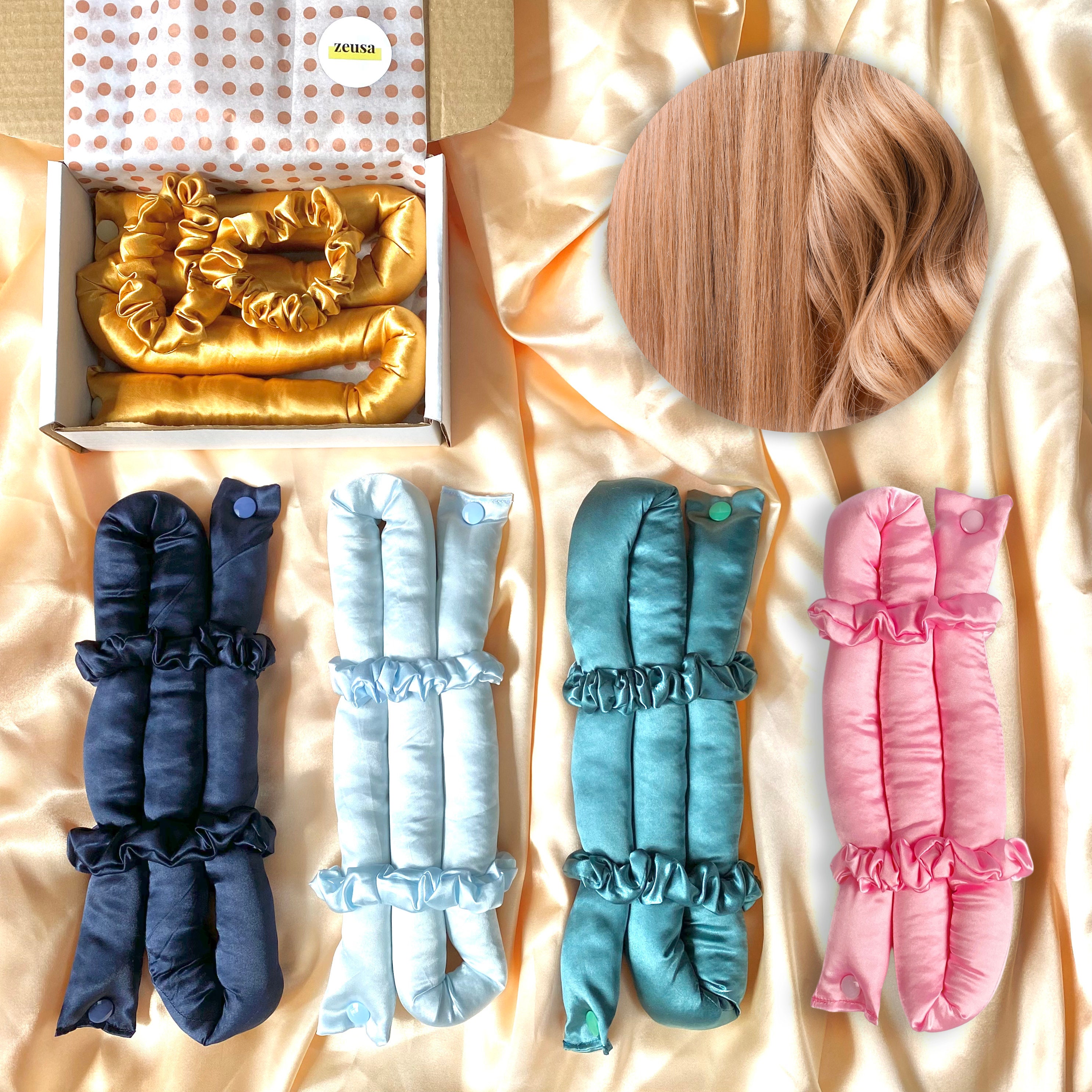 Heatless Curls Silky Hair Curling Ribbon with 2 Matching Satin Scrunc…