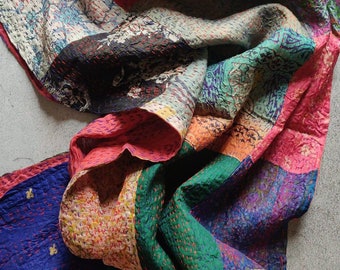 Seiden Kantha Schal Set von 2+, recycelt Saree Schal, Kantha Schal, handgefertigte Geschenke, Baumwollschal, bunte Schal Patchwork Wraps, Eco Geschenk