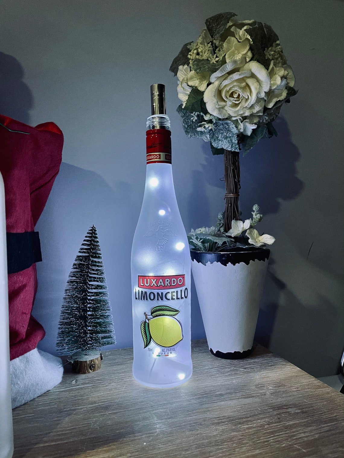 Frosted Liquor Bottle Decor with String Lights Etsy