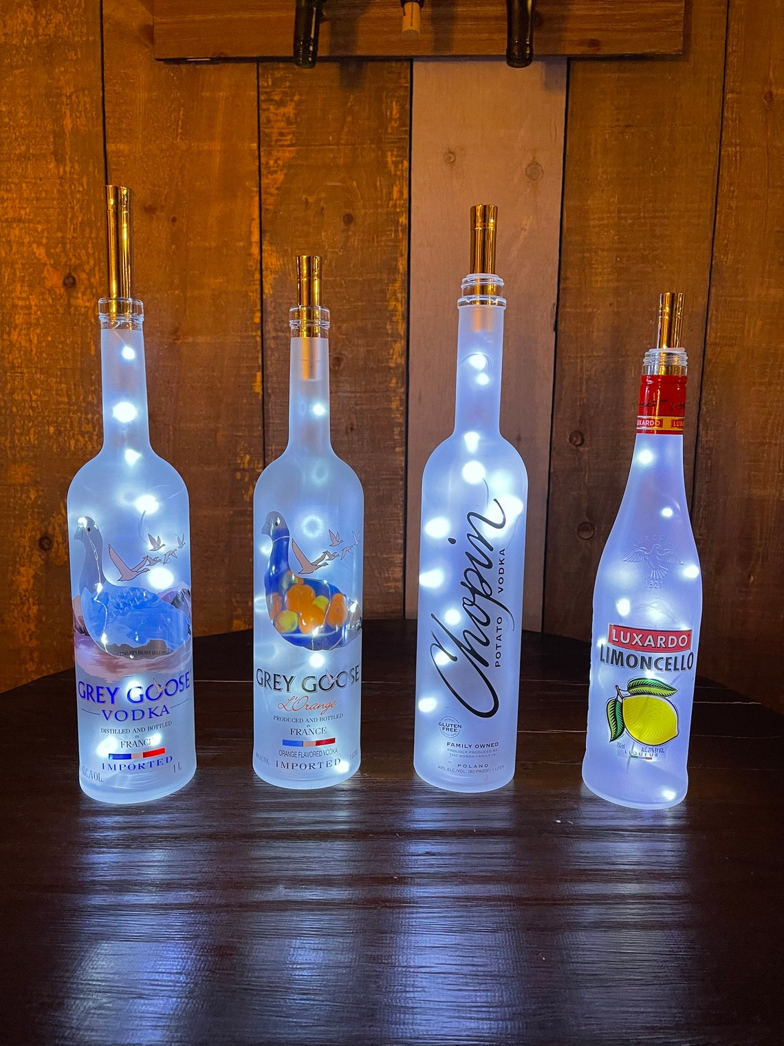 Frosted Liquor Bottle Decor with String Lights Etsy