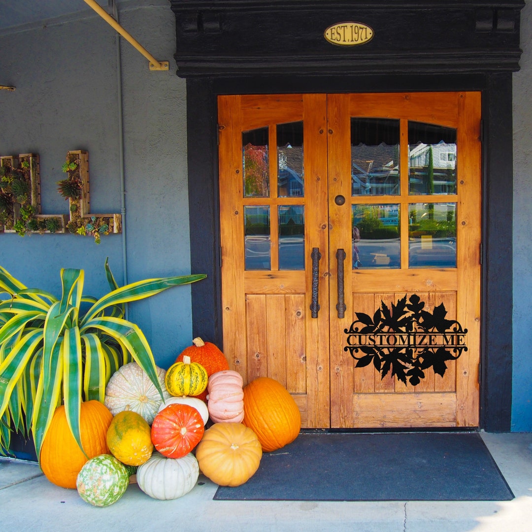 Custom Fall Leaf Name Sign Metal Porch Sign Fall Door Etsy