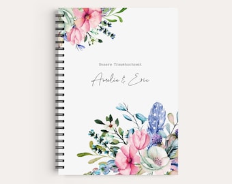 Personalisiertes Notizbuch A5, Cover Aquarell-Blumen, floral| Dot Grid - Liniert oder Blanko *besondere Geschenke*