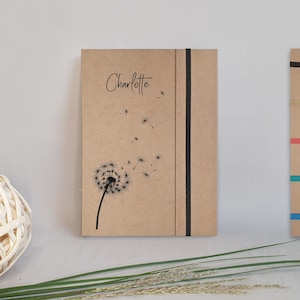 Notebook personalized with kraft paper cover and envelope, 120 inner pages with ring binding, elastic band personalized gifts image 1