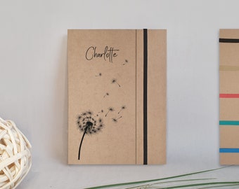 Notebook personalized, ring binding, cover made of kraft paper, A5 with discreet dot grid, rubber band, personalized gifts