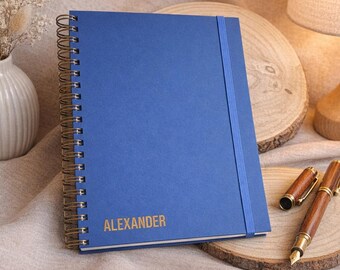 Personalized notebook with elastic band • handmade • ring binding • stylish journal with name - special gifts for her & him