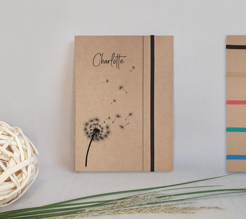 Notebook personalized with kraft paper cover and envelope, 120 inner pages with ring binding, elastic band personalized gifts image 1