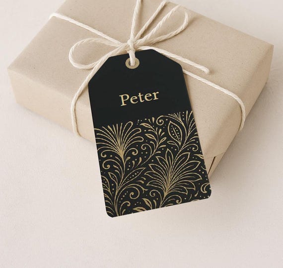 Elegant gift tags for printing • gold-black • vintage • digital PDF with form field • customizable & printable as often as you like