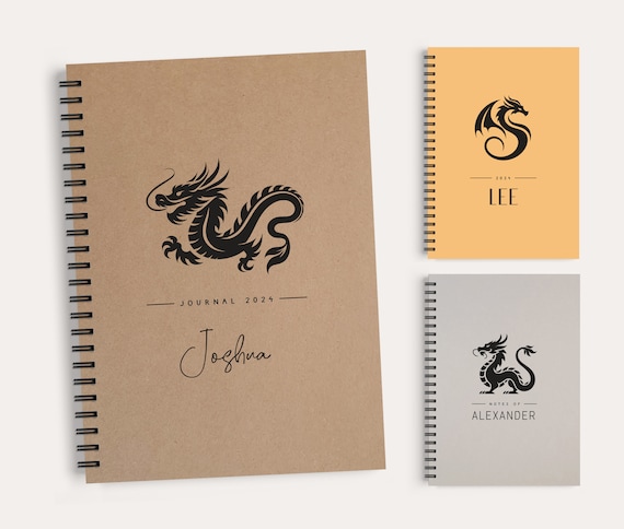 Personalized notebook with dragon and name | Ring binding, 120 pages, color of your choice *Personalized gifts* Year of the Dragon