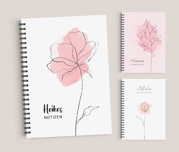Personalized A5 notebook, diary with name, individual journal with watercolor rose floral motifs *special gifts*