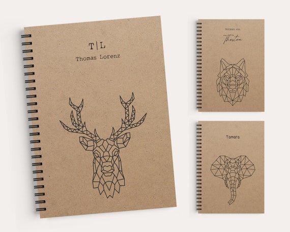 Personalized A5 ring-bound notebook, diary / journal with geometric animals *individual gifts*