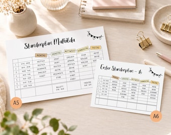 Fillable PDF timetable template • A5 & A6 • Digital timetable for printing • Primary school child • Form download