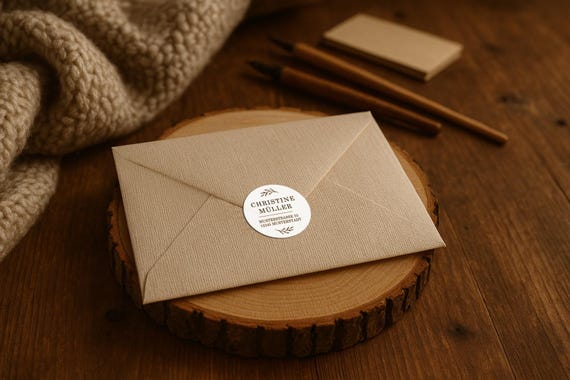 Personalized round address labels • minimalist and elegant • Stickers with name & address • Wedding, mail, gift wrapping