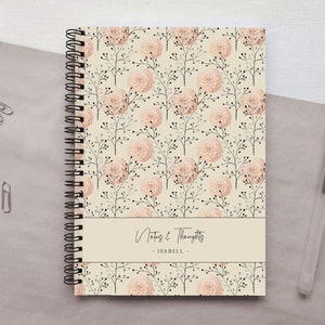 Notebook personalized with ring binding, rose cover with floral pattern | Dot Grid - Lined or Blank