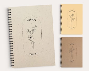 Notizbuch mit Geburtsblume personalisiert mit Name | Ringbindung, 120 Innenseiten, Farbe frei wählbar ** personalisierte Geschenke **