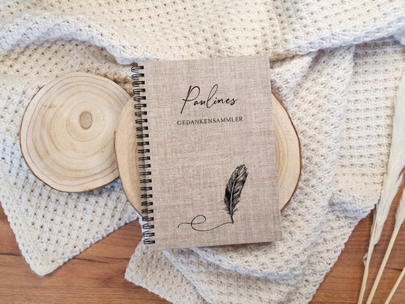 Personalized hardcover notebook, textile cover, ring binding, 100 pages **Individually personalized gifts for him and her**