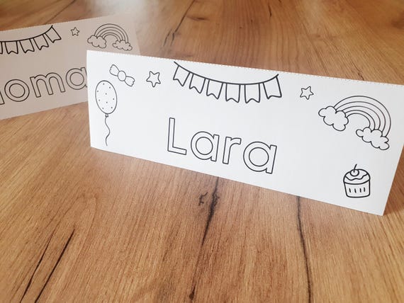 Digital name badges for schools • PDF form to fill out and print • for 1st grade, 5th grade, children's birthdays, teachers and classrooms