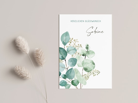 Card Congratulations "Eucalyptus" - personalized with name