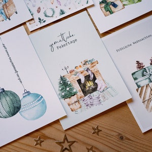 8x Christmas cards in a set, Christmas mail with watercolor winter and Christmas motifs image 2