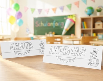 Digital template for name badges for school enrollment / school • PDF form to fill out & print • 1st grade / 5th grade, teacher, classroom