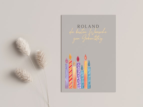 Personalized birthday card with watercolor candles, optionally with envelope