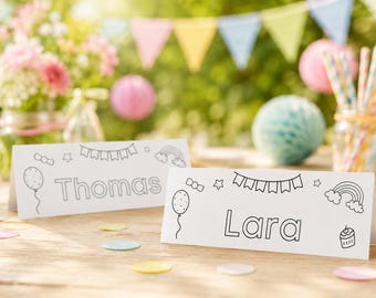 Digital name badges for school • PDF form to fill out & print • for 1st grade, 5th grade, children's birthdays, teachers and classrooms