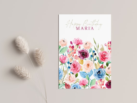 Birthday card "Flower Power" - personalized with name