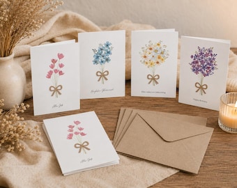 4 greeting cards with wildflowers and a punched bow | Birthday card | Greeting card | A6 folding card | Set with envelopes