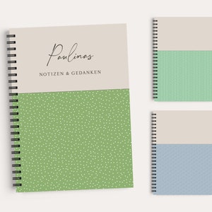 Caderno A5 personalizável, capa com padrões gráficos em azul, verde ou menta *presentes especiais*