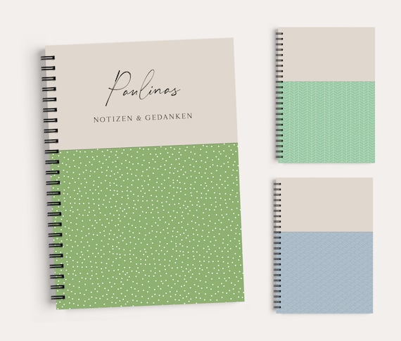 Personalized A5 notebook • handmade with ring binding • Cover in green, blue, or mint • Gift for birthdays, farewells, and family