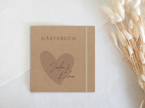 Personalized guest book for birthday, wedding, baptism or confirmation, square book with 160g white inner pages, elastic band