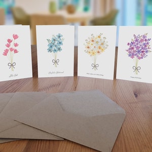 4 biglietti d'auguri con fiori di campo e fiocco fustellato | Biglietto d'auguri | Biglietto d'auguri | Biglietto pieghevole A6 | Set di buste