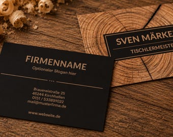 Business card template (PDF) for carpenters, joiners, and woodworkers – fillable for printing or self-printing • digital • form download