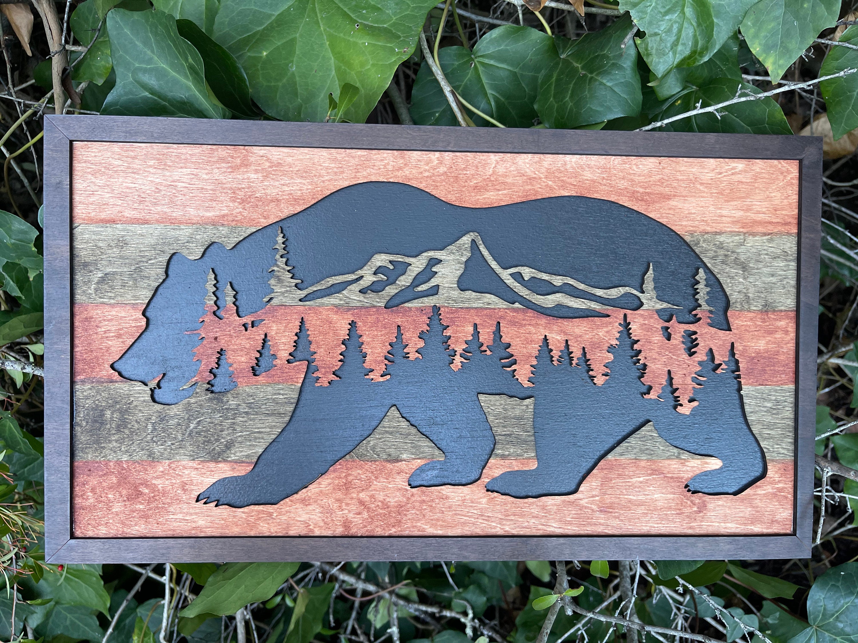 Bear Wooden Mountain Bear Wall Décor Wooden Bear and Etsy