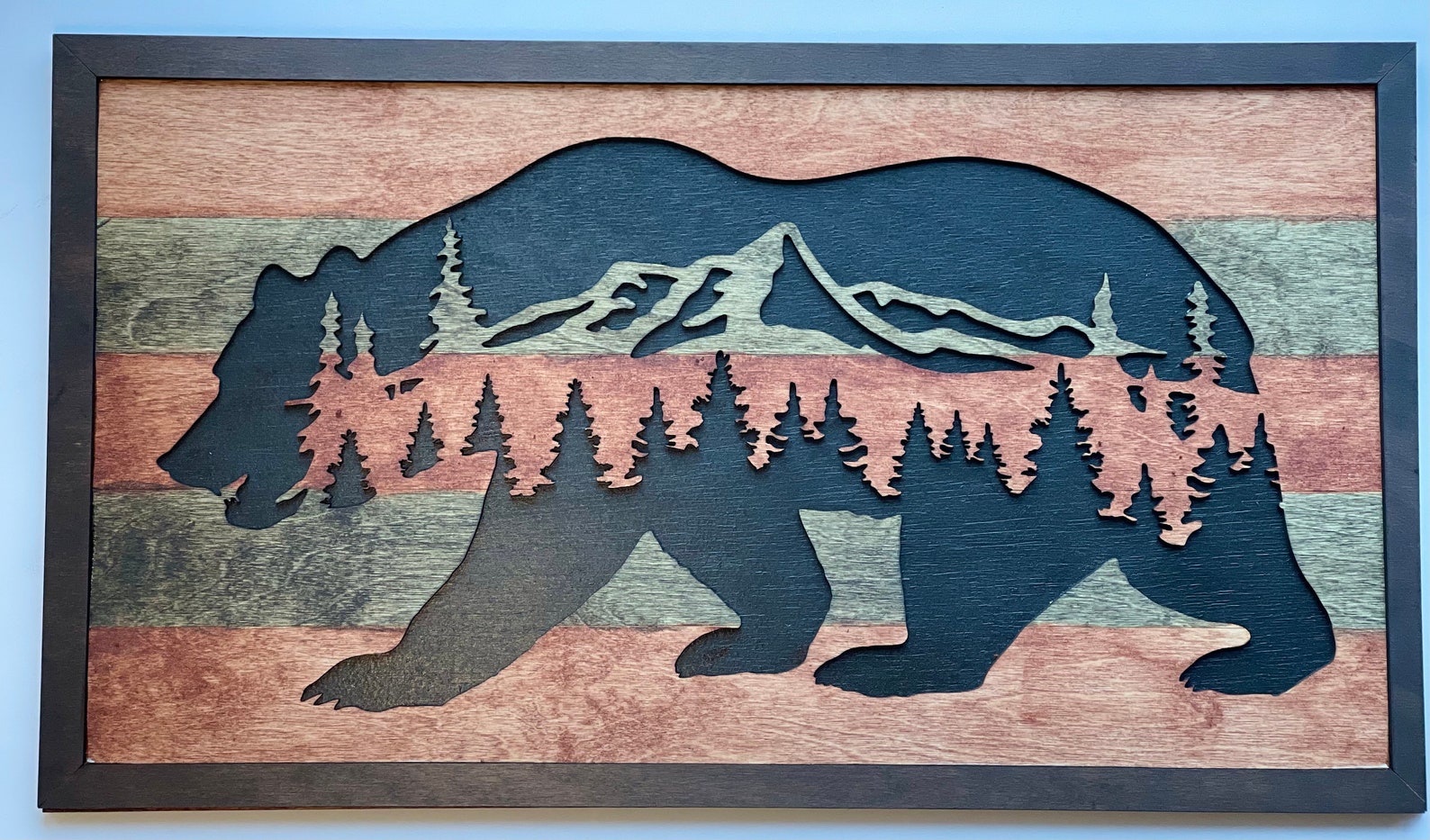 Bear Wooden Mountain Bear Wall Décor Wooden Bear and | Etsy