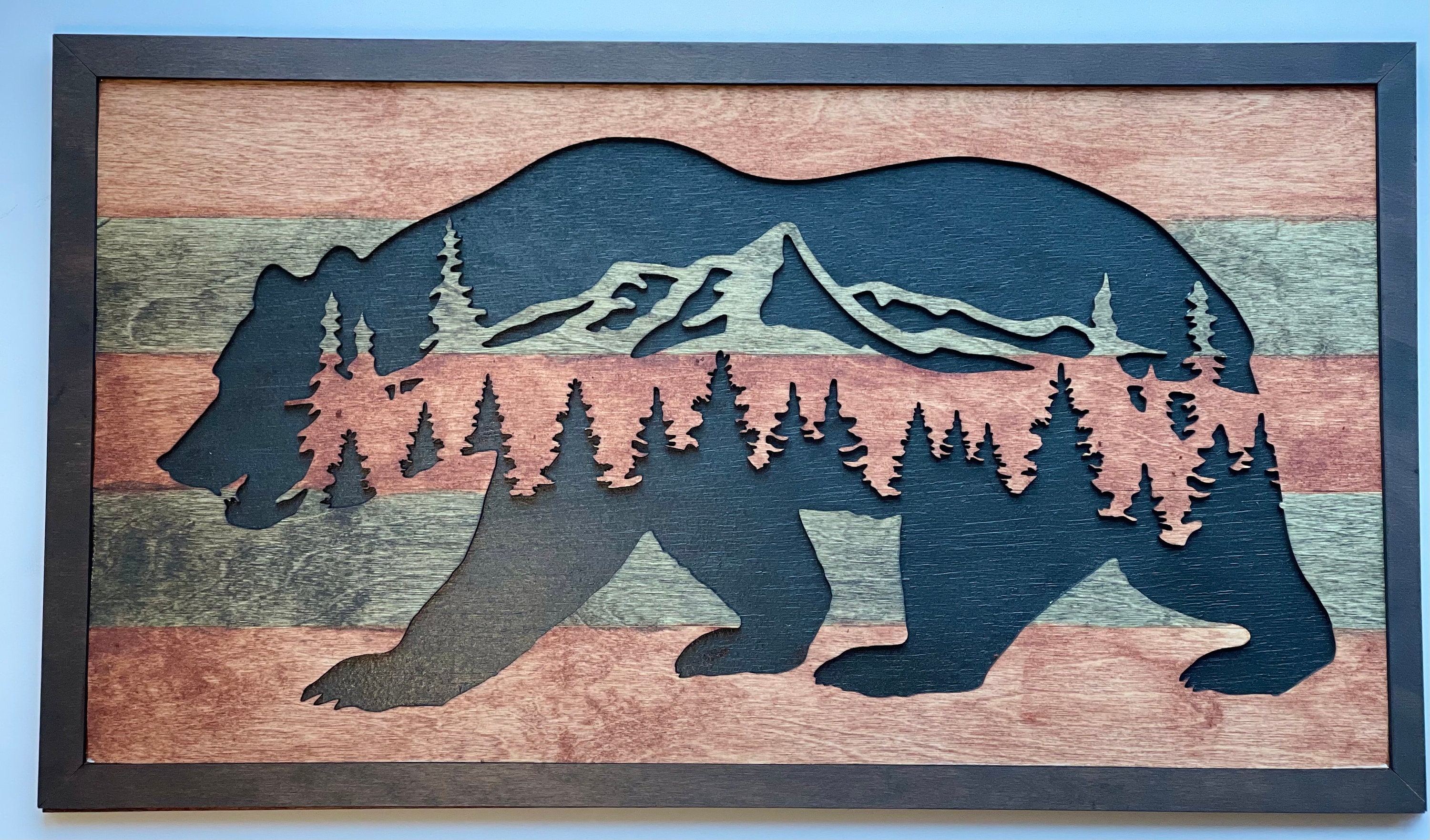 Bear Wooden Mountain Bear Wall Décor Wooden Bear and Etsy