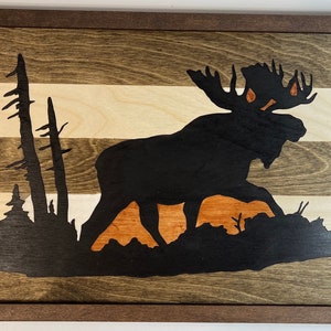 Wooden Moose Wall Décor, Wooden Moose and Mountain, Rustic Moose and Mountain Décor, Moose Wall Décor, Moose Home Décor,