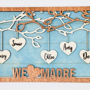 Mother’s Day frame gift, Personalized Family Name sign, Personalized Wooden Family Tree Sign, We Love Mom Gift, Hanging Heart Family Tree