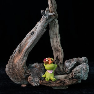 Driftwood Sculpture w/ Cute Frog