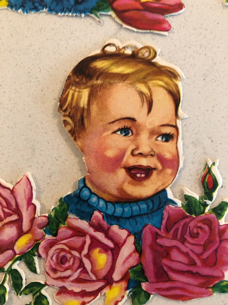 Vintage Swedish Lithographed Die Cut Scrap Bookmarks Babies and Flowers