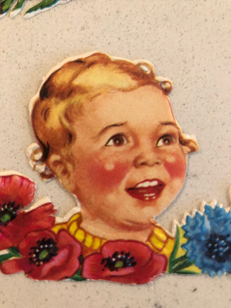 Vintage Swedish Lithographed Die Cut Scrap Bookmarks Babies and Flowers
