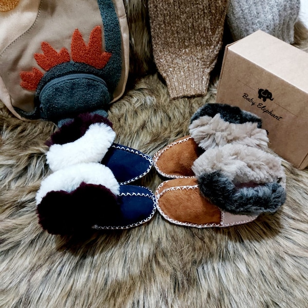 Mocassins bébé en cuir avec fourrure, Mocassins bébé bébé en cuir, Mocassins bébé en cuir, Mocassins d’hiver pour bébé en cuir, Krabbelschuhe