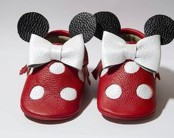 roekeloos D.w.z Land van staatsburgerschap Minnie Mouse Leather Baby Moccasinsmickey Mouse Baby - Etsy